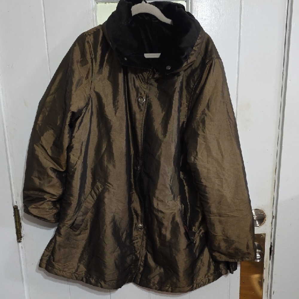 Weather Tamer Womens Reversible Jacket/Raincoat Packable Hood Snaps 1X GUC READ
